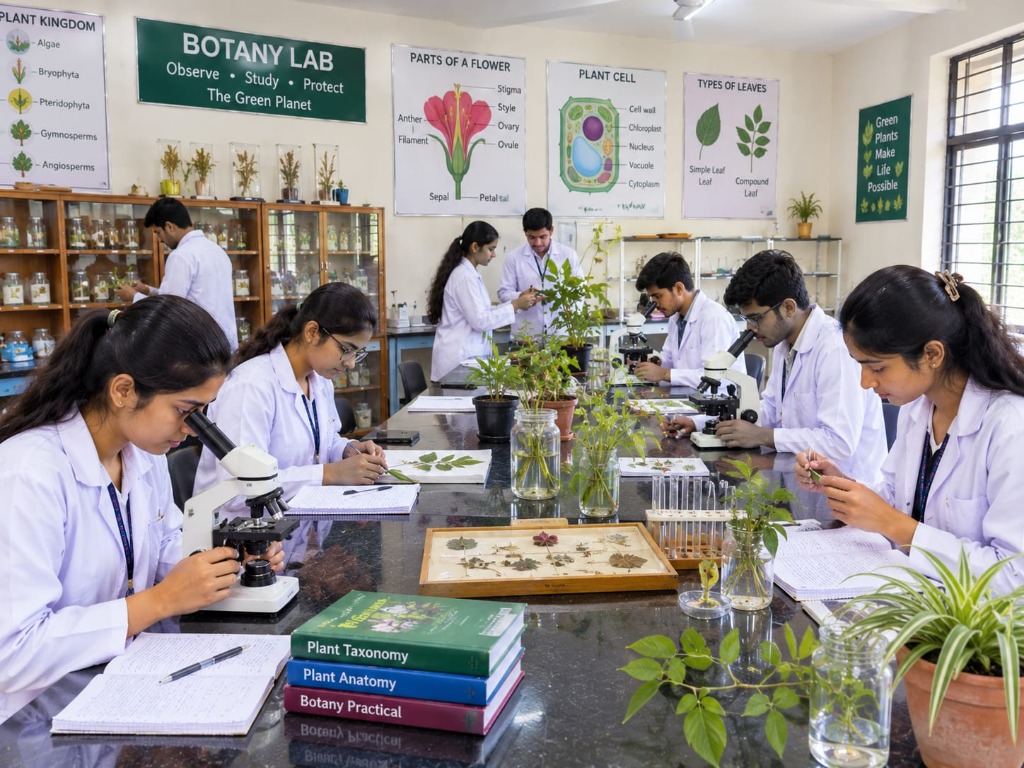 Students conducting plant anatomy and microscopy in Botany Lab