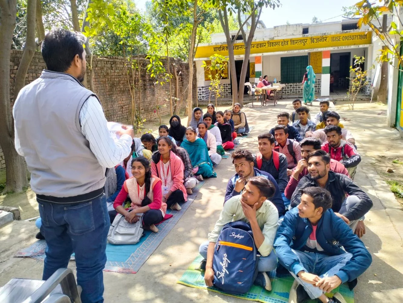 Students sharing a group activity on campus